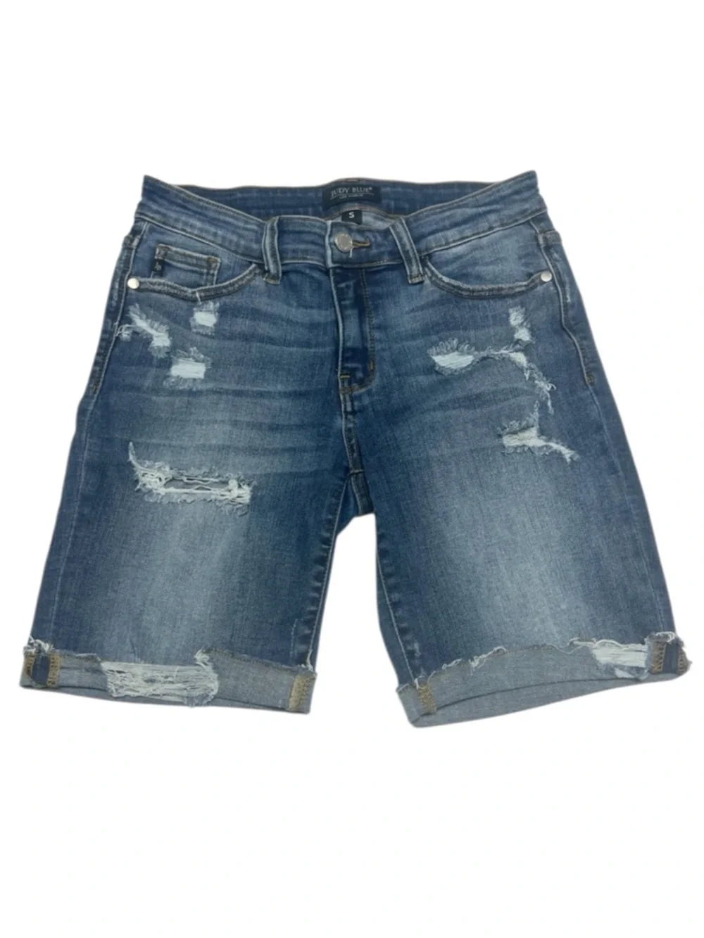 Judy Blue Kasey Med Blue Denim Shorts Size S Womens Stretch Casual Summer Trendy - Picture 2 of 7